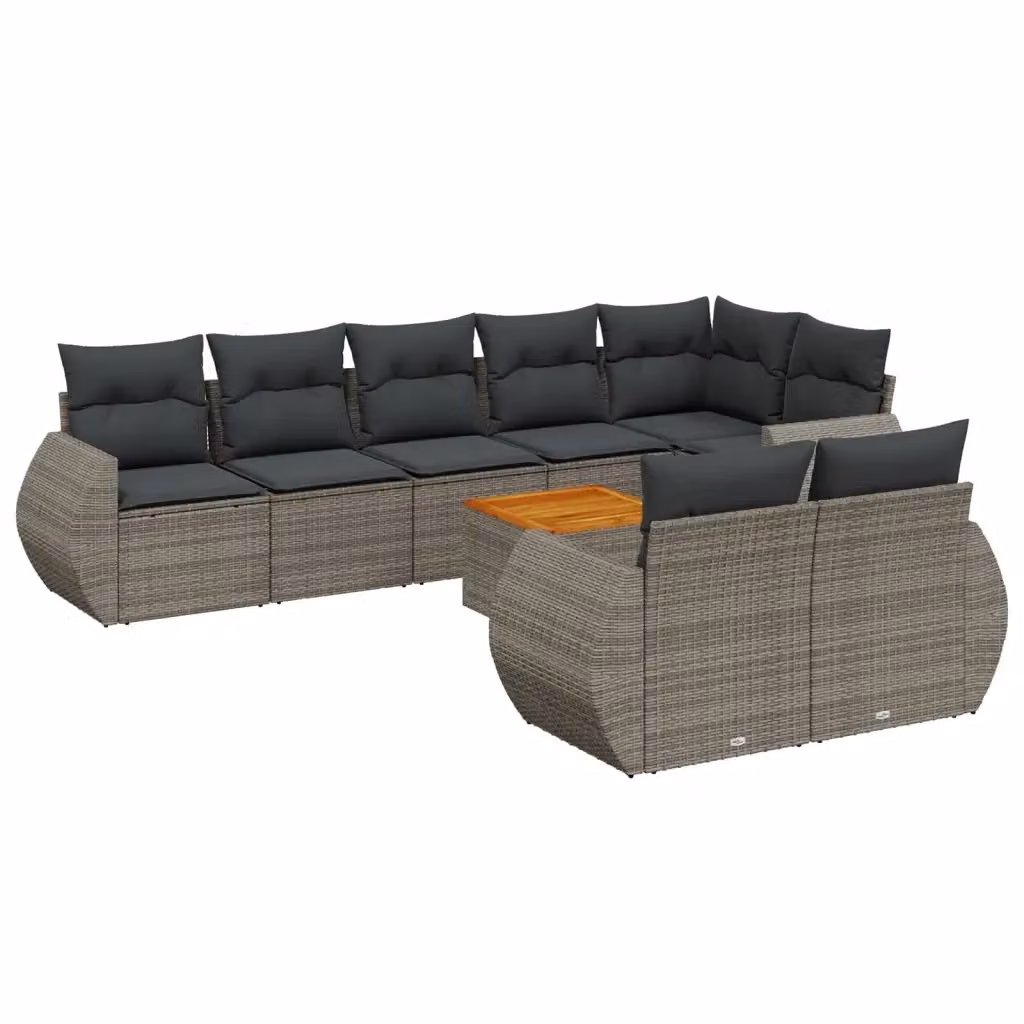 vidaXL Set Divano da Giardino 9 pz a L in Polyrattan Grigio con Cuscini e Tavolino – 2