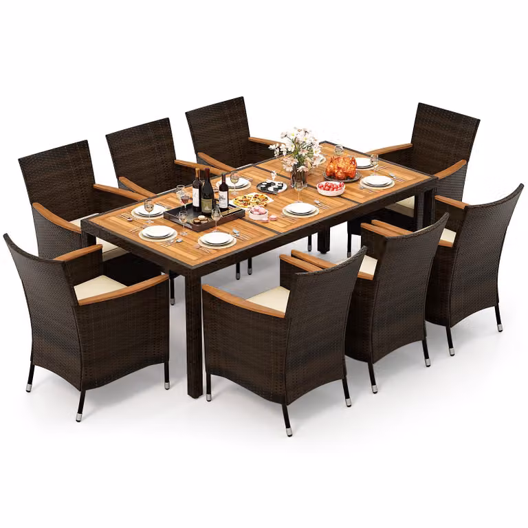 Set da giardino in polyrattan COSTWAY per 8 persone, mobili da giardino, set da giardino, tavolo da giardino con sedie, set da giardino, marrone