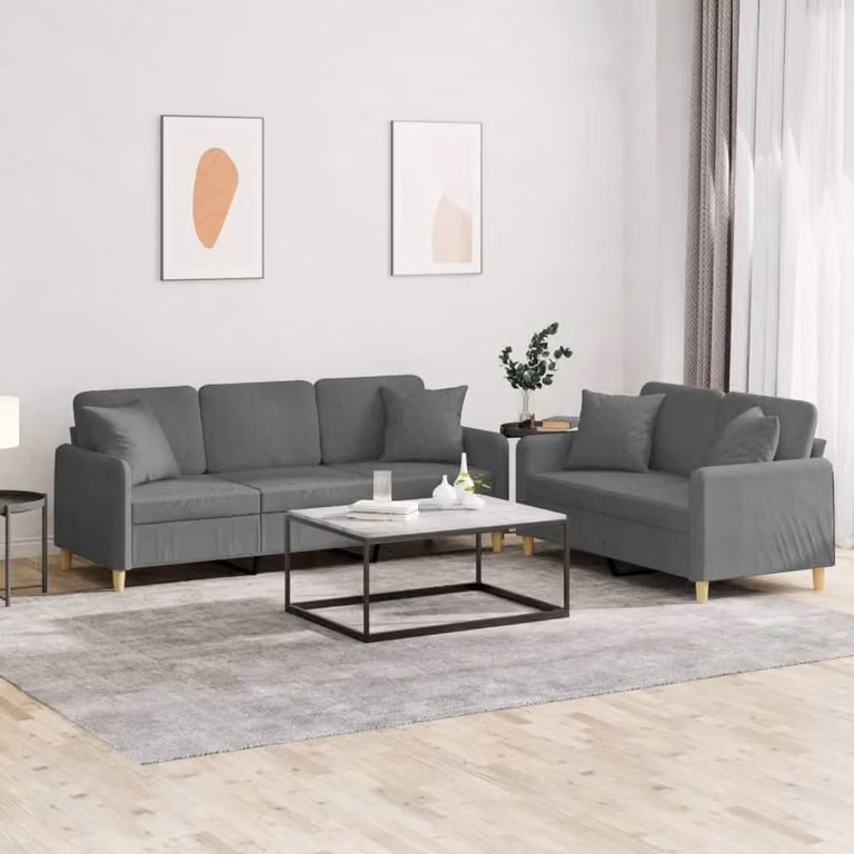 Maison Exclusive - Set divano a 2 posti con cuscini in tessuto grigio scuro