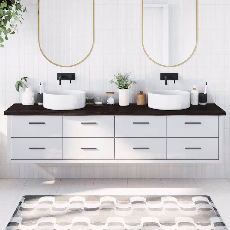 Piano Bagno vidaXL in Legno Trattato Marrone e Grigio L: 220 cm, P: 50 cm, H: 2-4 cm