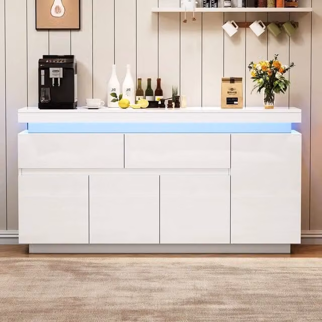 Cassettiera con 2 cassetti e 4 ante ¨C Minimal ¨C Bianco lucido legno 140x35x72,5 cm per soggiorno