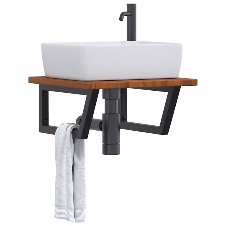 vidaXL Ripiano a Parete per Lavabo Moderno in Rovere e Metallo Nero e Marrone