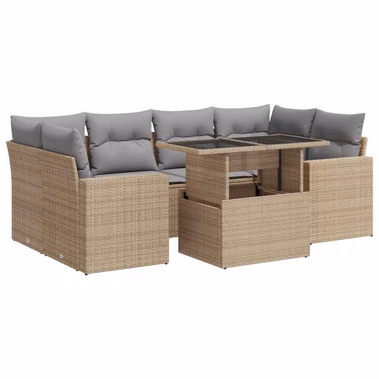 Set Divani da Giardino 7 pz con Cuscini Beige in Polyrattan