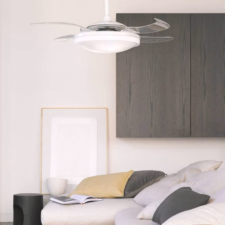 Beacon Lighting Ventilatore da soffitto LED Fanaway Evo 1 bianco 121 cm silenzioso LED, dimmerabile, Chiaro / Trasparente, Soggiorno / Sala da pranzo, Plastica, Design