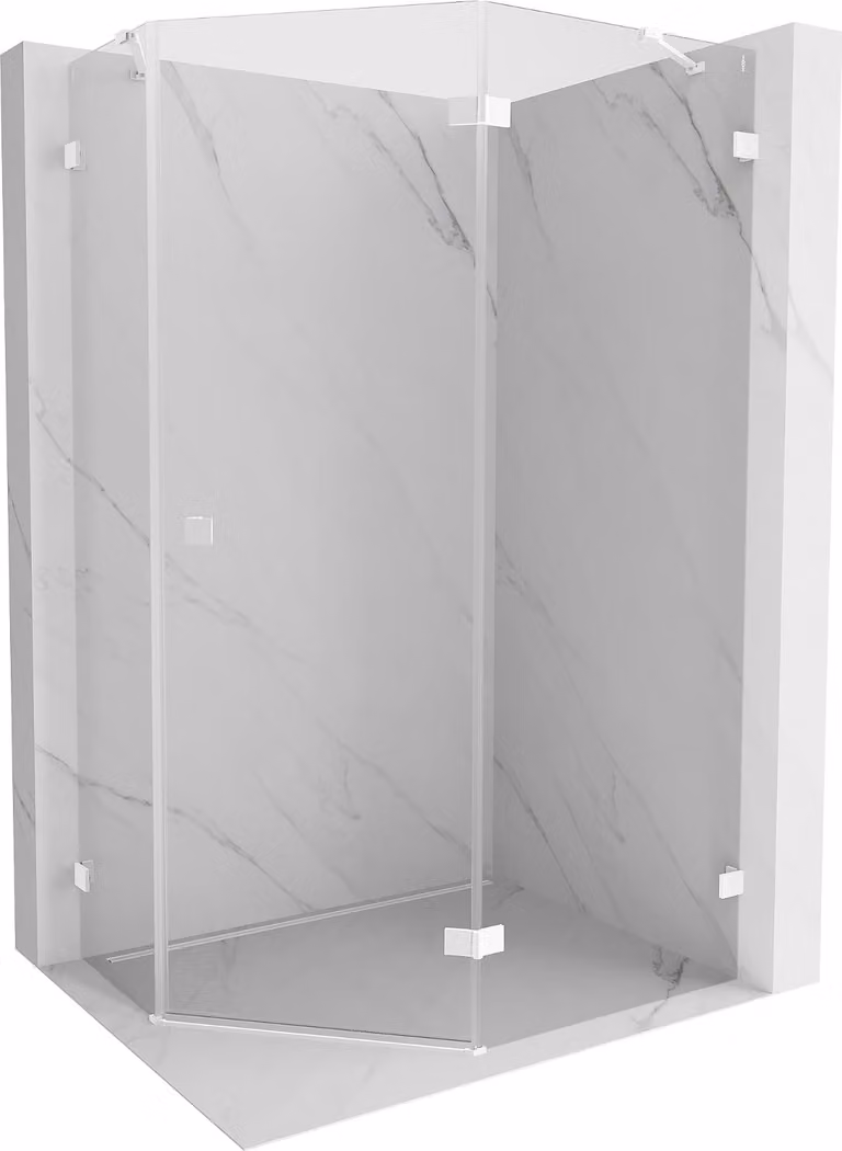 Mexen Lunar cabina doccia pentagonale a destra 100 x 90 cm, trasparente, bianca - 831-100P-090L-20-00-P