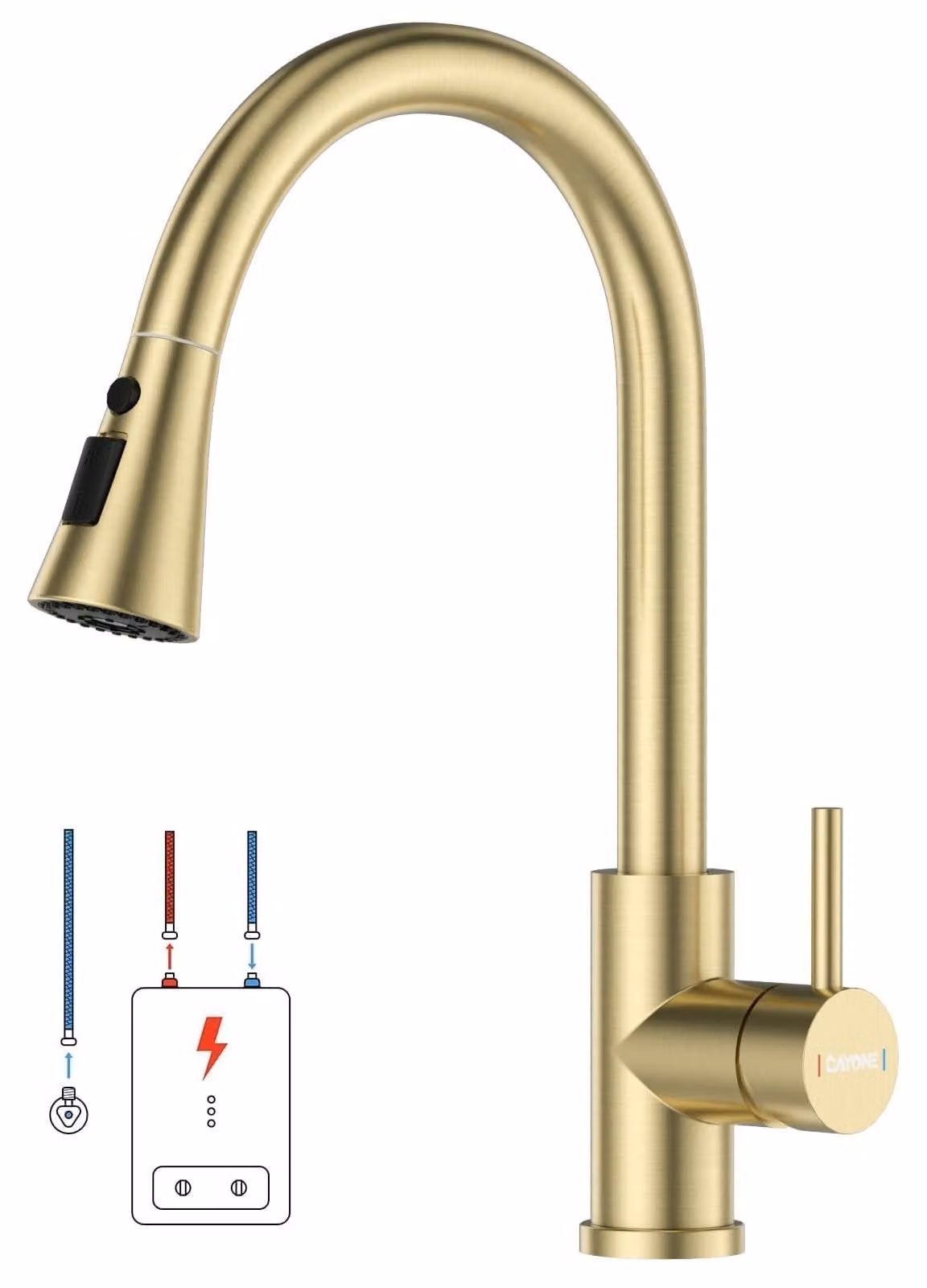 Rubinetto da cucina in acciaio inossidabile SUS304, con 3 getti d'acqua e rotazione a 360°