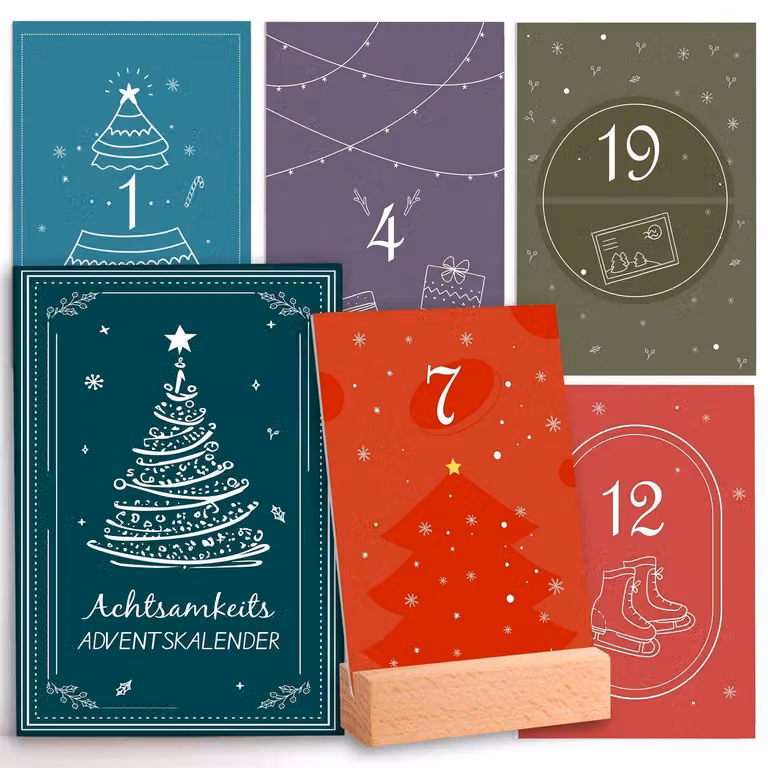 Calendario dell'Avvento per donne, con 24 esercizi di mindfulness. Calendario da scrivania 2026