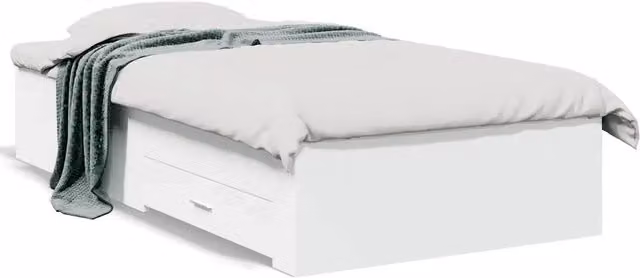 Letto singolo | Letto per adulti | Giroletto con Cassetti Bianco 100x200 cm in Legno Multistrato