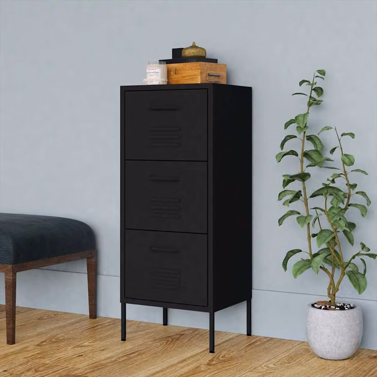 Armadietto moderno vidaXL in metallo nero opaco con ante a battente, L: 42,5 cm, P: 35 cm, H: 101,5 cm