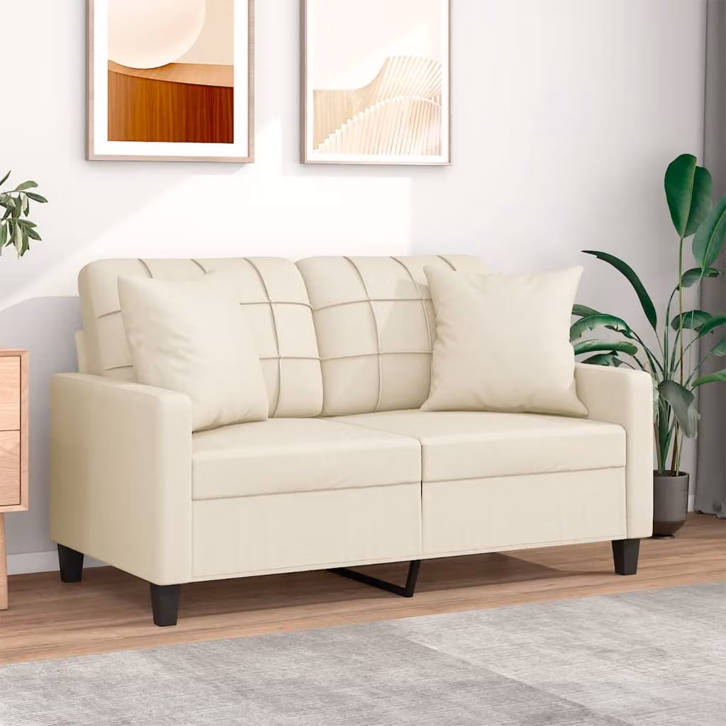 Divano a 2 posti vidaXL in similpelle beige con cuscini e struttura in metallo per il tuo soggiorno