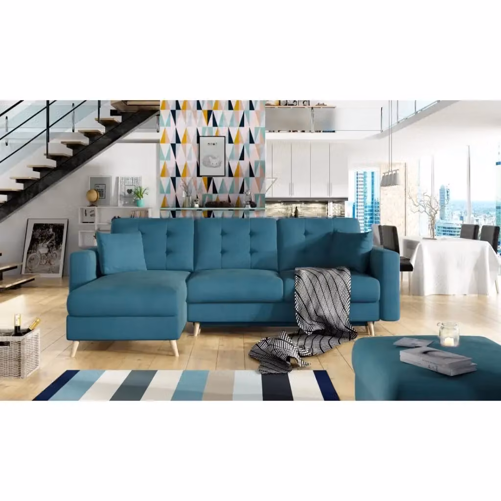 Divano angolare convertibile MEUBLORAMA blu con funzione letto e design scandinavo L/P/H: 248 x 162 x 93 cm – 2
