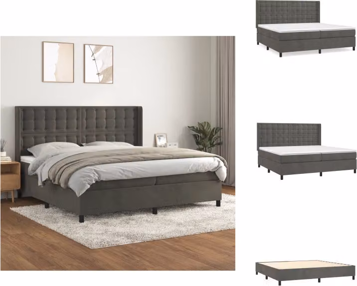 vidaXL Letto a molle con materasso grigio scuro 200x200 cm in velluto - Letti e strutture letto