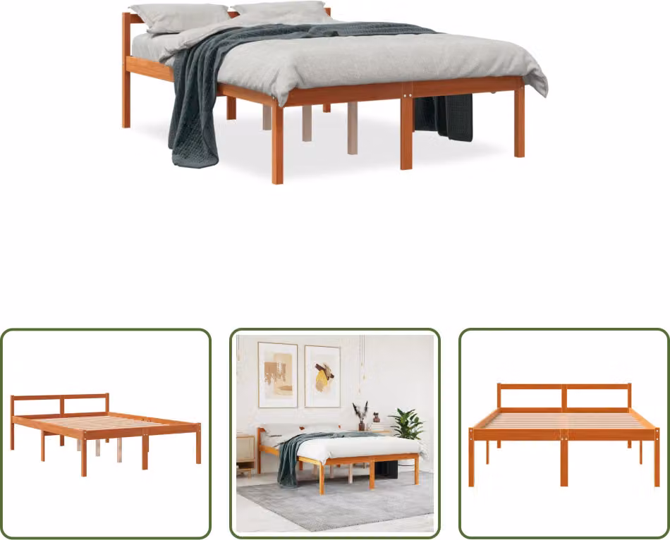 The Living Store Letto Senior cera marrone 135x190 cm in legno di pino massiccio
