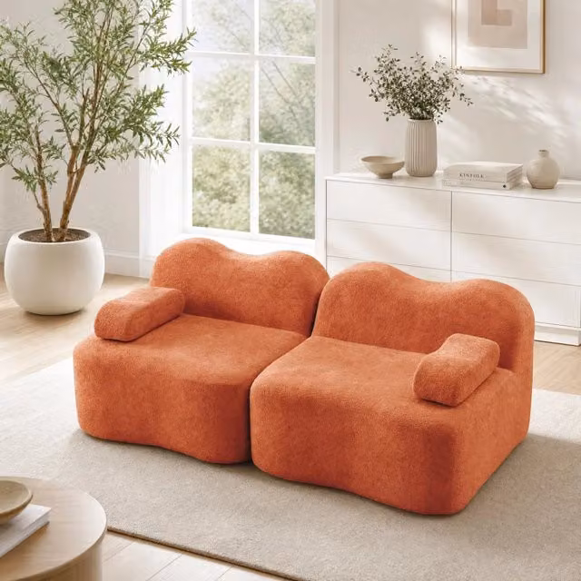 Divano modulare ondulato 192x98x70 cm in velluto arancione senza montaggio
