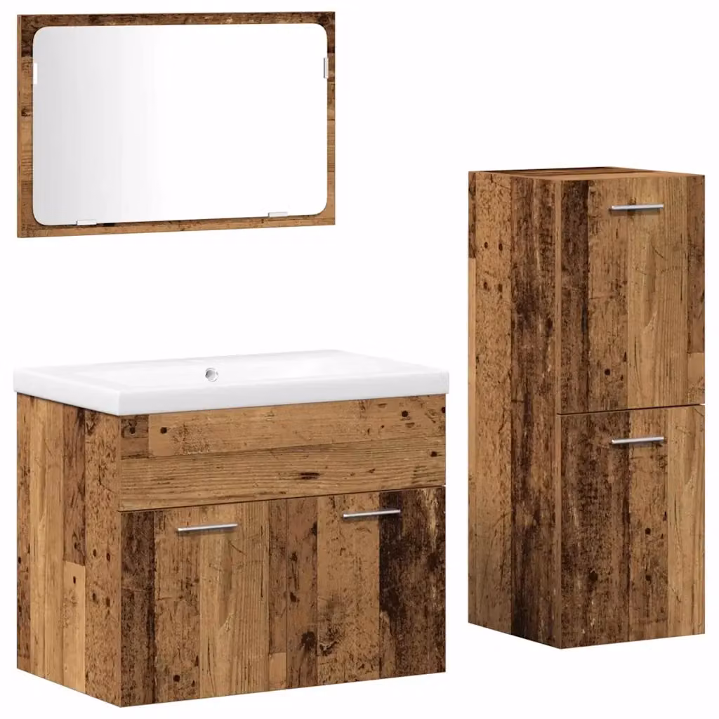 Set di mobili per il bagno moderno vidaXL composto da mobile lavabo e armadietto specchio in legno e metallo marrone e argento – 2