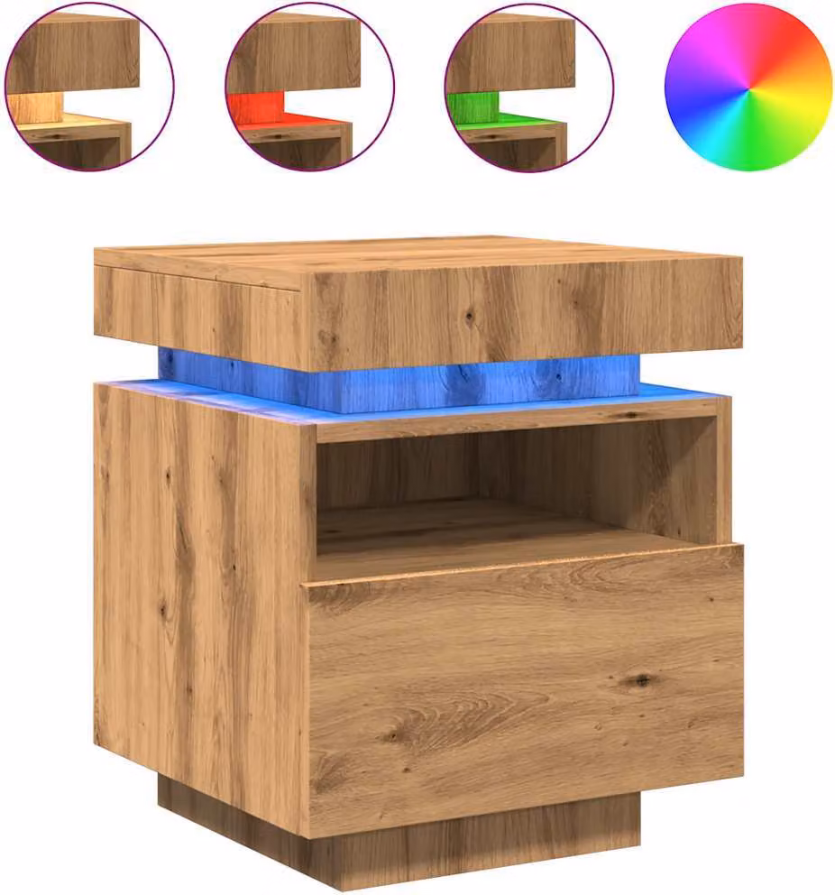 Comodini con Luci LED 2pz Rovere Artigianale 40x39x48,5 cm