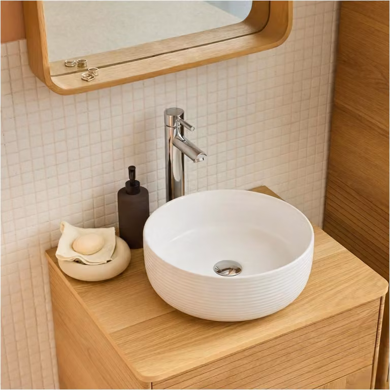 Lavabo da appoggio rotondo in Vetroceramica bianca testurizzata, 36 cm