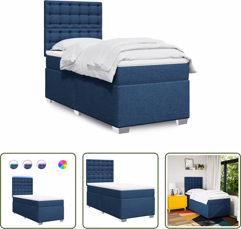 The Living Store Letto a molle con materasso Blu 80x200 cm in tessuto