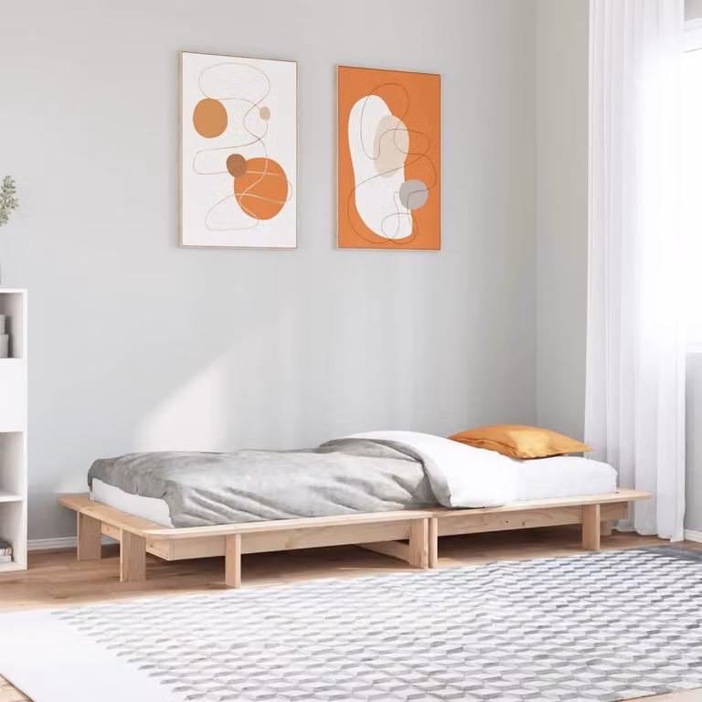 Letto singolo vidaXL in legno massello di pino naturale marrone con doghe fisse L: 190 cm, P: 75 cm, H: 212 cm