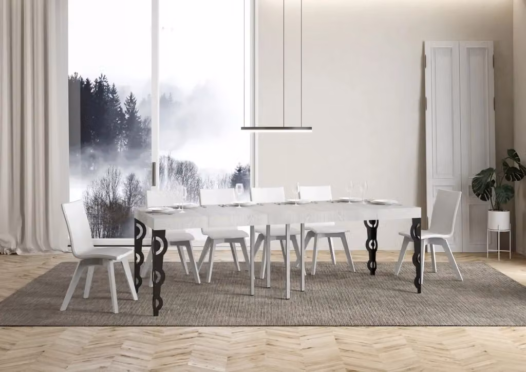 Tavolo allungabile Karayan Premium Bs Com Bianco Frassino con telaio Antracite L/P: 90 x 90 cm, estensibile fino a 246 cm – 2