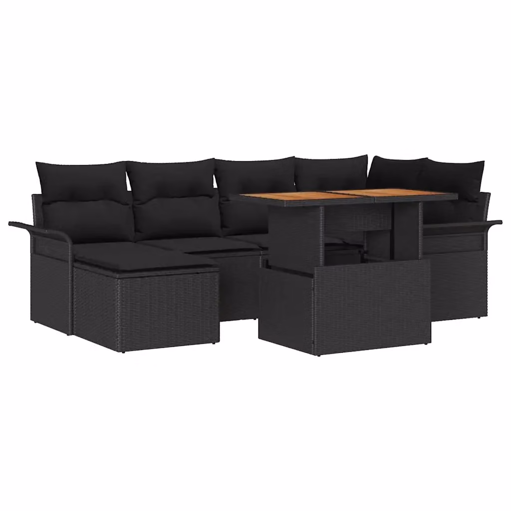Set Divano da Giardino a L vidaXL in Polyrattan Nero con Cuscini e Tavolino da 7 Pezzi – 2