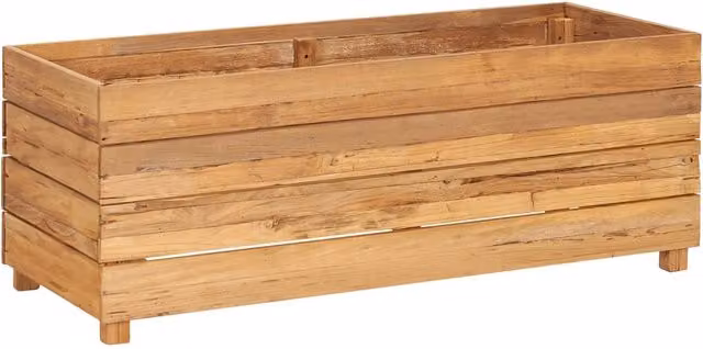 Aiuola rialzata con fioriera in legno di teak riciclato e acciaio, colore marrone, L 100 cm x P 40 cm x H 38 cm