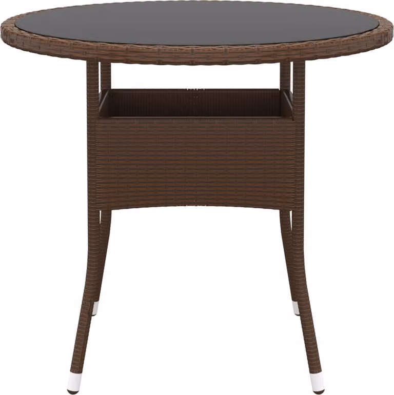 Tavolo Giardino Ø80x75 cm Vetro Temperato e Polyrattan Marrone