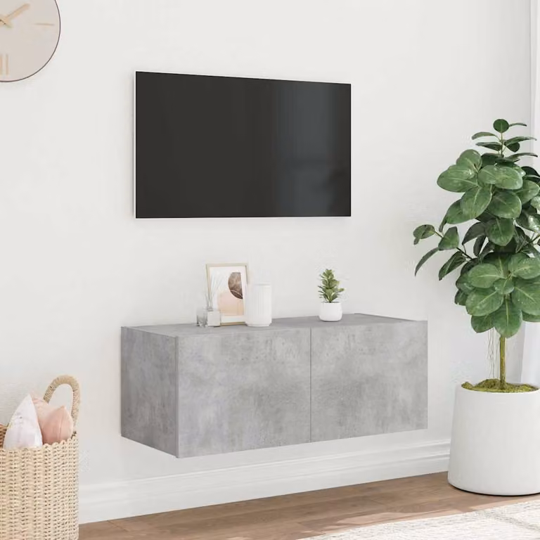 Mobile TV a parete vidaXL con luci LED integrate, Grigio, L 80 cm x P 35 cm x H 31 cm