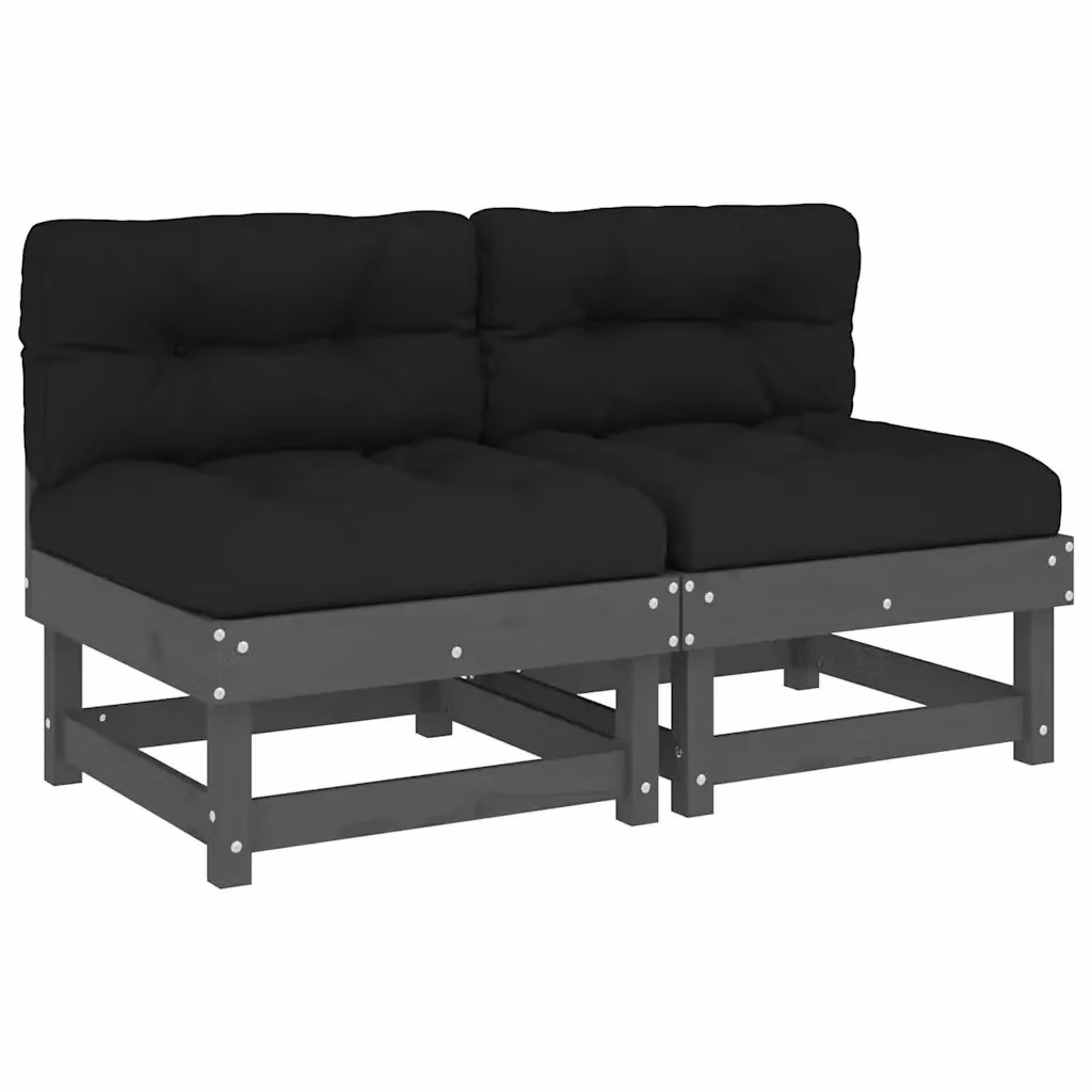 Set di 2 divani da giardino vidaXL in legno massello di pino grigio e nero con finitura opaca – 2