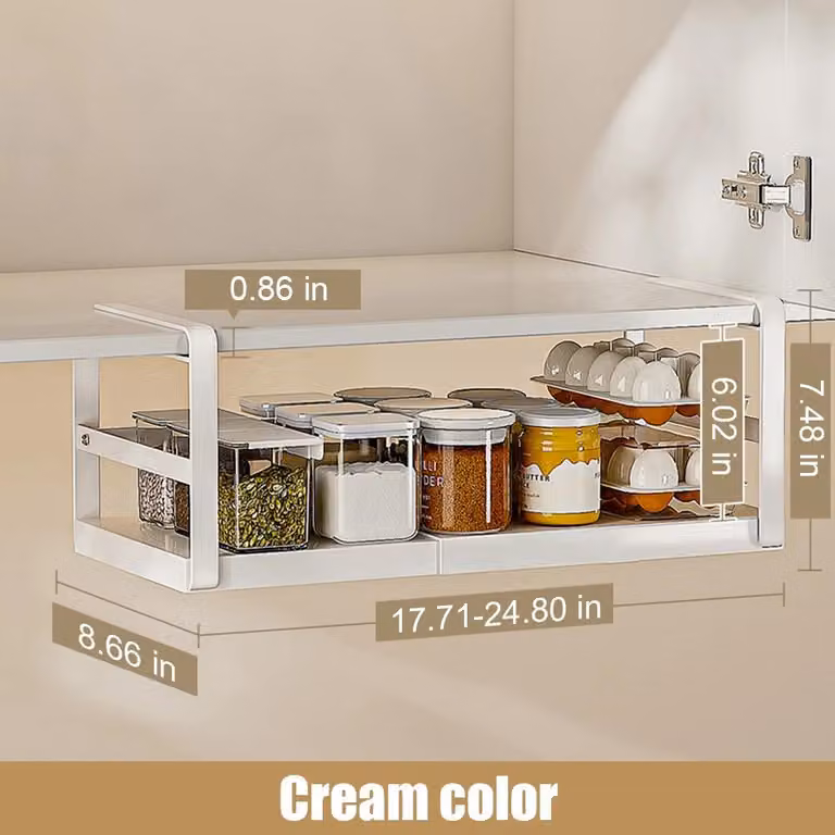 Cesto portaoggetti sottopensile - Cesto sospeso - Metallo - Estensibile - 45–63 cm - Per armadietti da cucina - Montaggio senza foratura