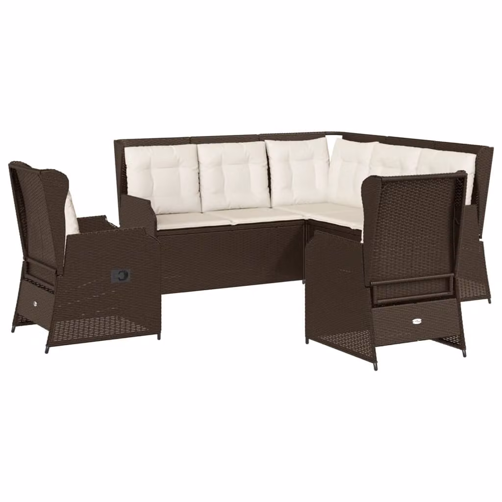 set 5 pezzi da giardino con cuscini in poly rattan marrone