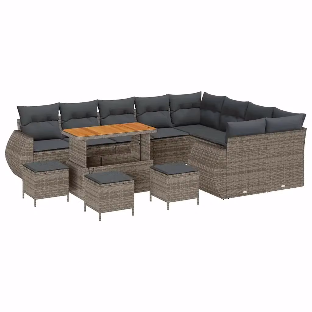 Set Divano da Giardino Moderno vidaXL in Rattan e Metallo, 13 Posti, Grigio – 2