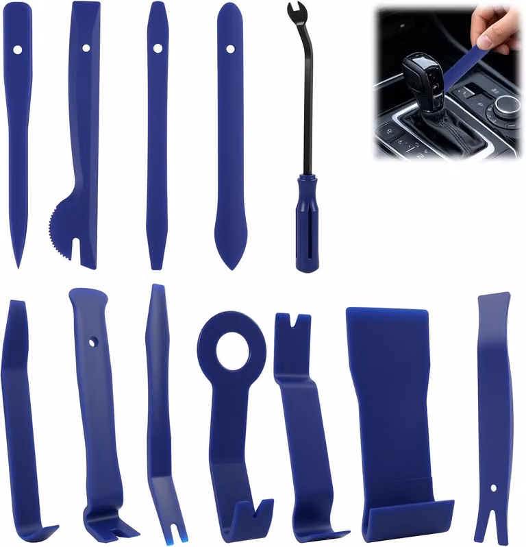 Set di strumenti per lo smontaggio in plastica, composto da 12 pezzi, ideale per rivestimenti auto e interni di veicoli