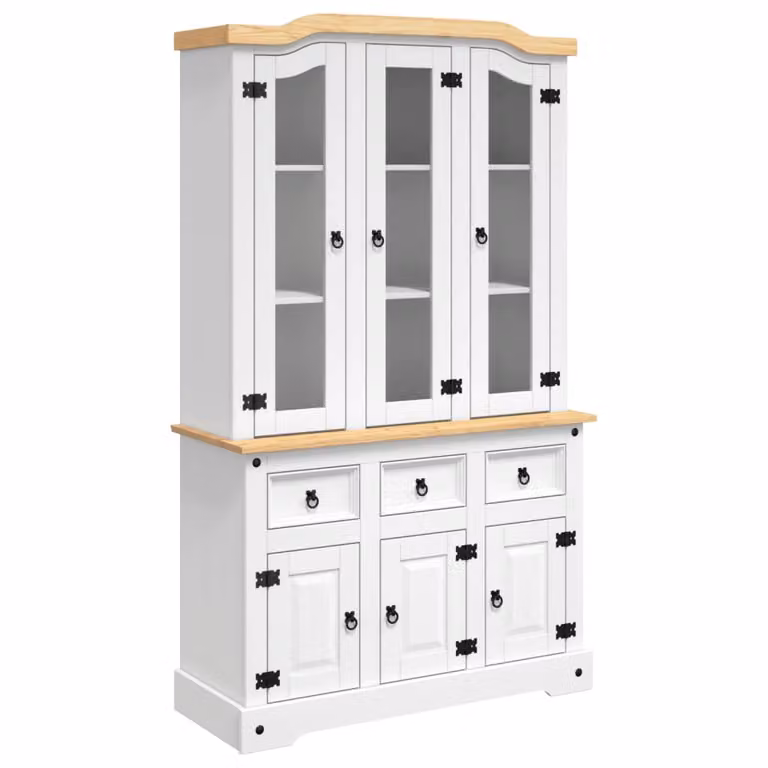 Credenza Bianca 112x43x196 cm in Legno di Pino Messicano