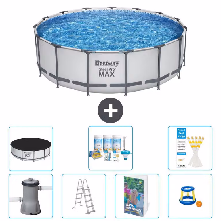 Bestway Steel Pro MAX, piscina in acciaio, forma rotonda, dimensioni 488x122 cm, composta da 6 parti, modello S548