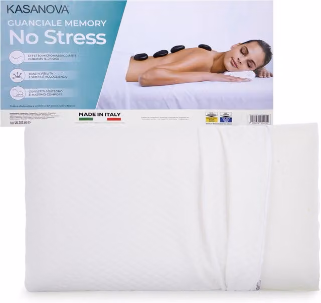 Cuscino in memory foam No Stress Kasanova bianco con rivestimento traspirante e lavabile in lavatrice