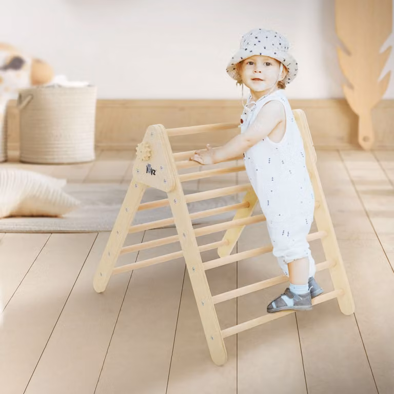 Joyz triangolo di arrampicata per bambini da 2 anni, natura, struttura di arrampicata per interni in legno massiccio, triangolo Pikler, giocattolo Montessori