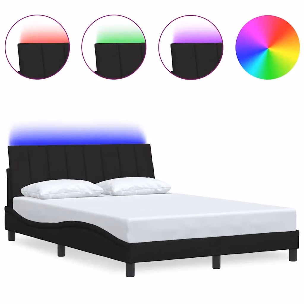 Giroletto Hanko vidaXL Nero in Tessuto con Illuminazione Sotto il Letto e Porta USB L/P/H: 200 x 140 x 74,5 cm – 2