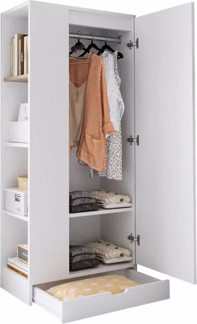 Armadio bianco con anta e ripiani regolabili in legno e metallo per camera da letto o ufficio L: 70 cm, P: 40 cm, H: 170 cm
