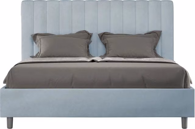 BS COM Letto queen size senza rete imbottito 150x200 microfibra azzurro