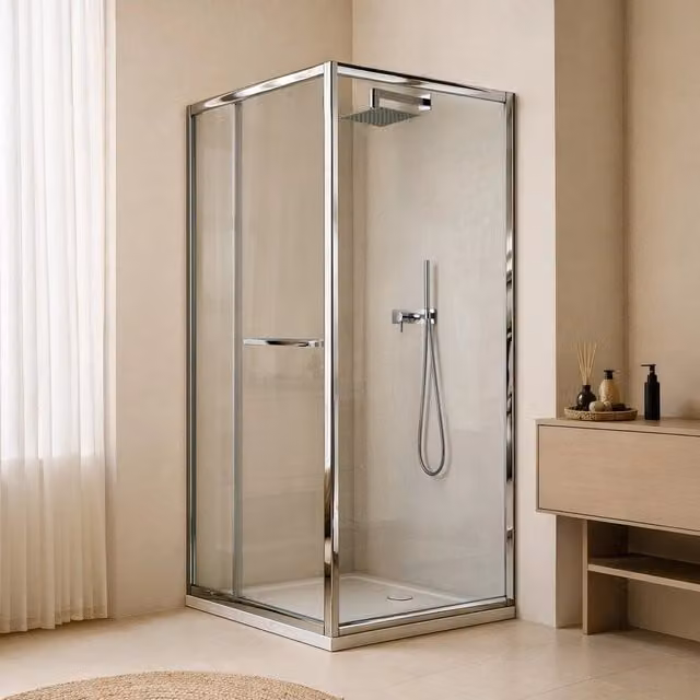 Box doccia angolare Nerea con porta pivot in vetro temperato trasparente e profili cromati L/P: 90 x 90 cm
