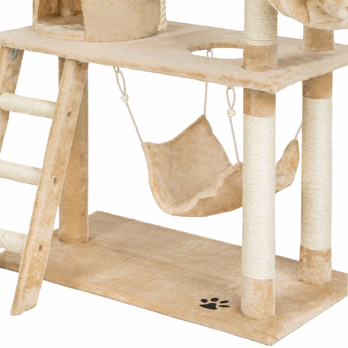Tiragraffi per gatti TecTake con amaca, grotta e giochi integrati, beige, H 141,0 x L 105,0 x P 60,0 cm
