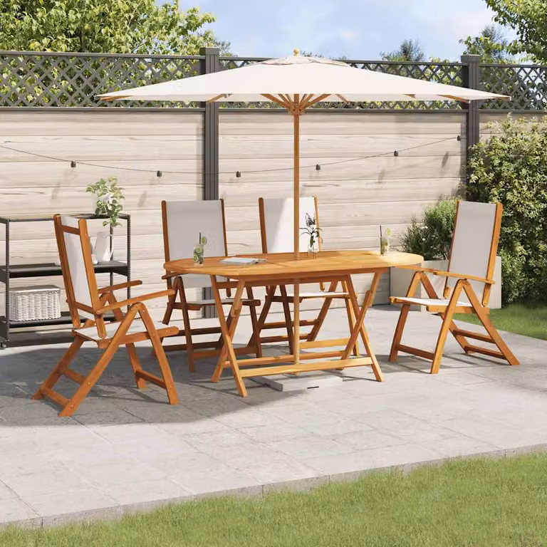 Set Pranzo da Giardino vidaXL in 5 Pezzi in Legno di Acacia Oliato e Textilene Marrone e Grigio