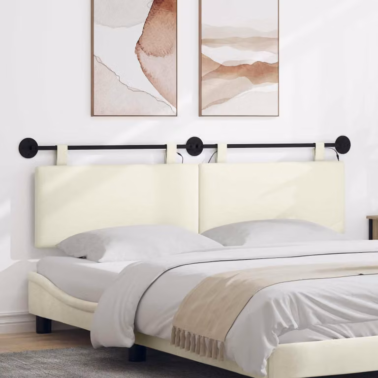 Testiera sospesa vidaXL in tessuto cord beige con illuminazione integrata L: 190 cm, H: 55 cm, P: 8,6 cm