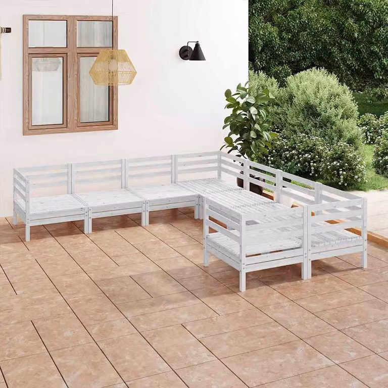 Set Salotto da Giardino vidaXL a L in Legno di Pino Bianco con Cuscini per 8 Persone