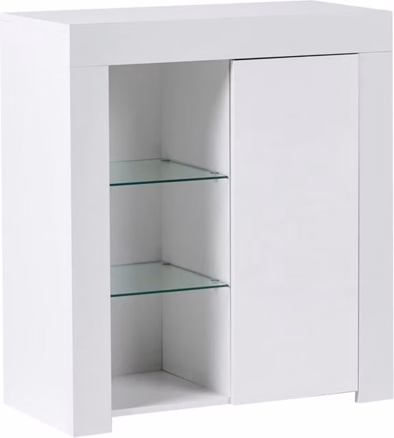 Credenza Beliani in MDF e vetro con illuminazione LED per soggiorno o camera da letto, stile moderno, colore bianco