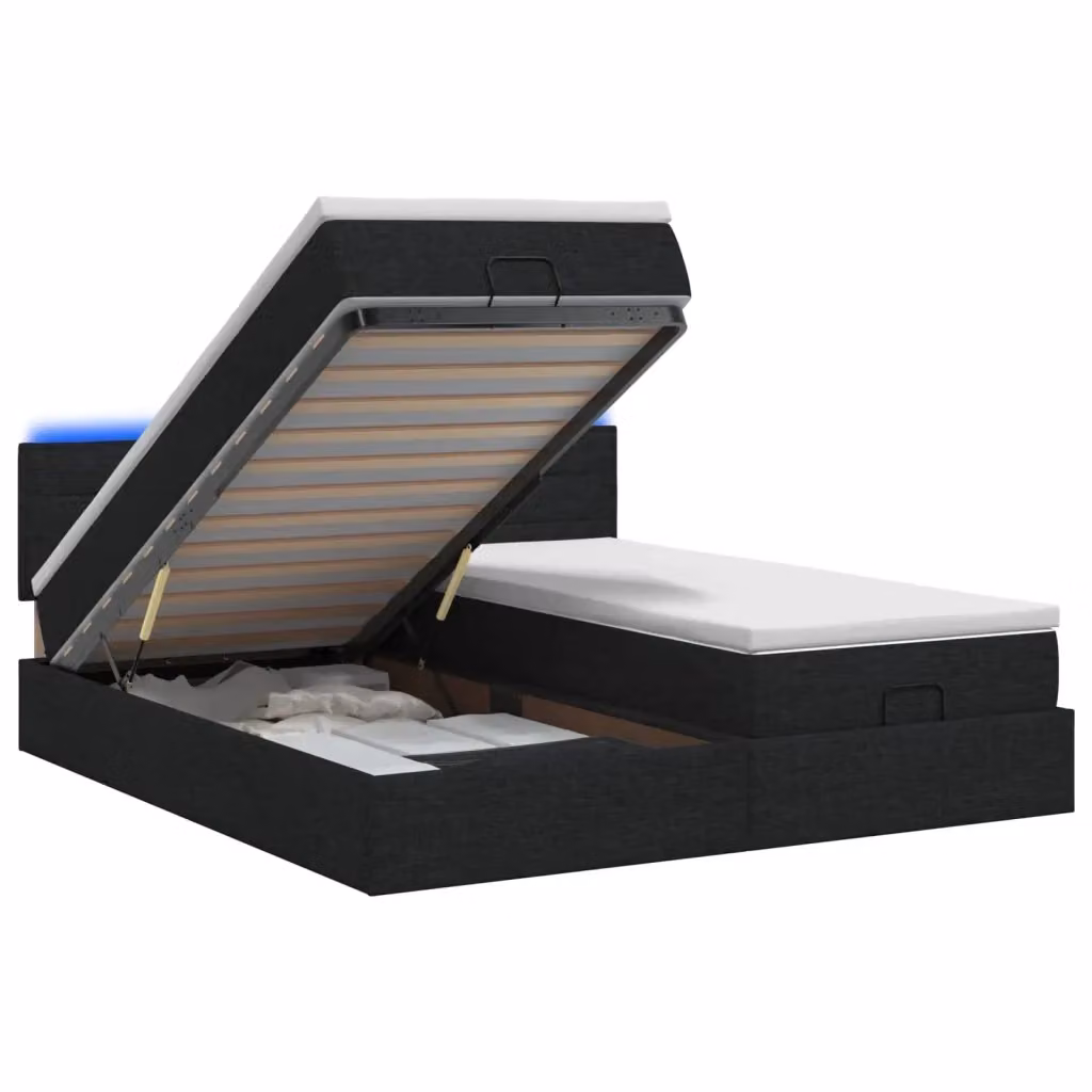 Letto Ottomano con Materasso e Illuminazione LED vidaXL in Tessuto Nero L: 180 cm, P: 200 cm, H: 203 cm – 2