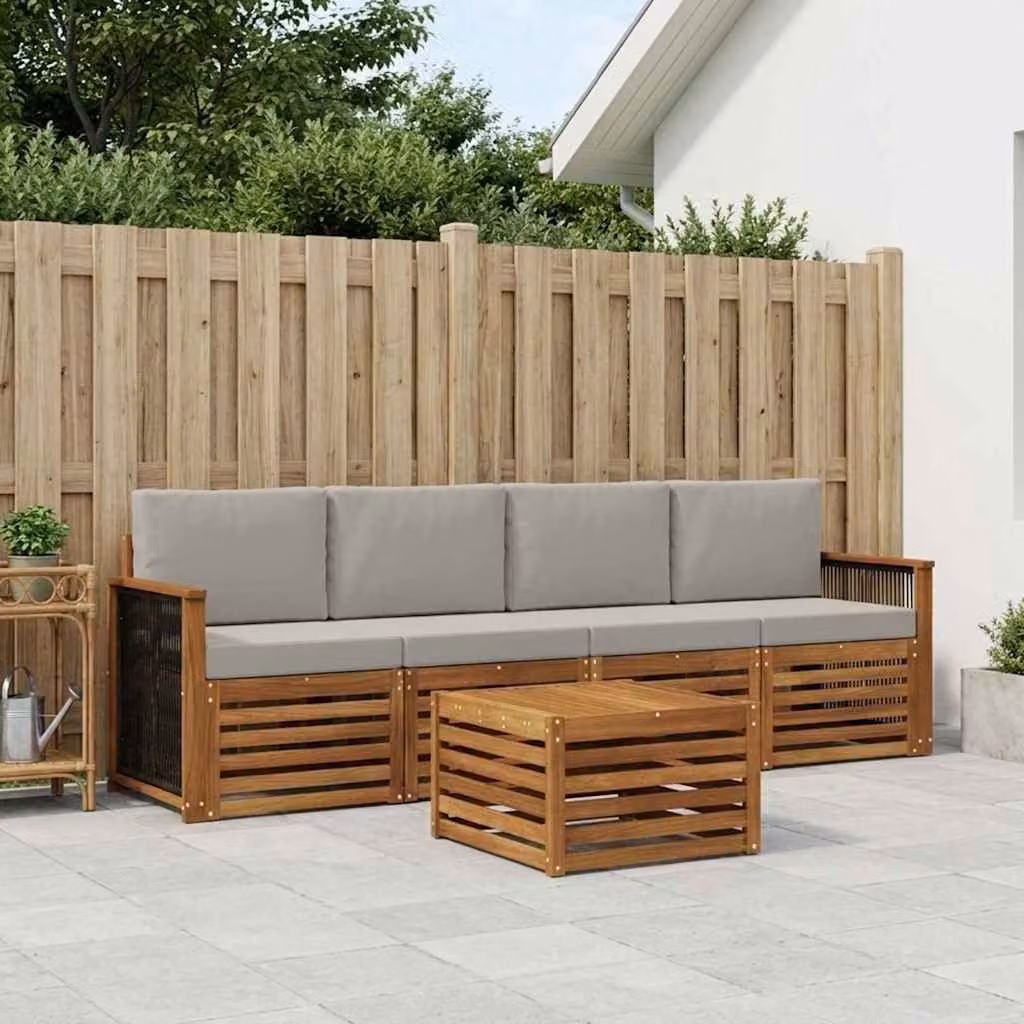 Set di divani da esterno vidaXL 5 pezzi in legno di acacia con cuscini, colore beige, grigio e marrone