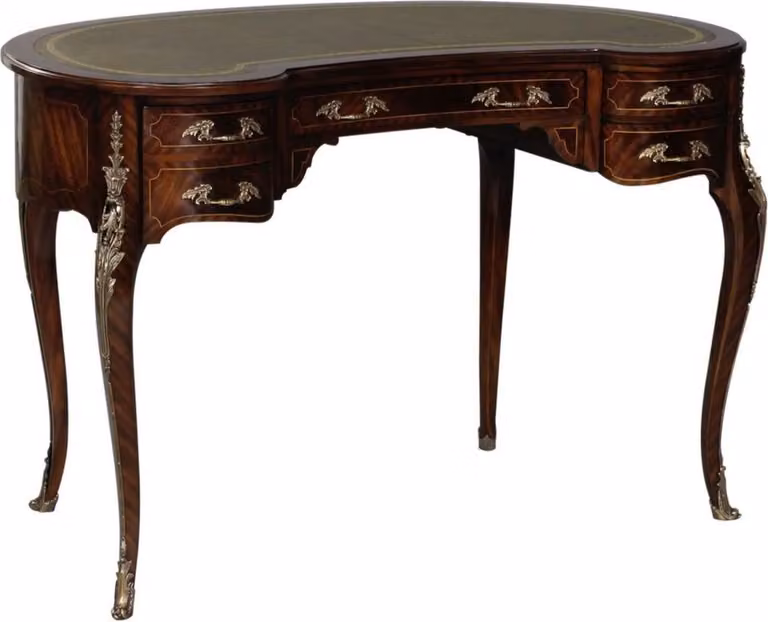 Casa Padrino scrivania barocca marrone scuro / argento / grigio / oro - Scrivania artigianale in mogano con 5 cassetti - Nobili mobili da ufficio barocchi
