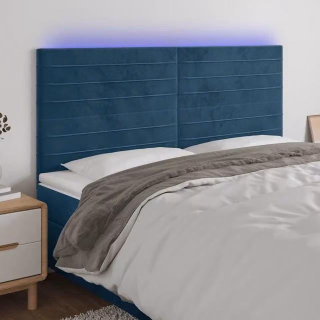 Testiera a LED-Testata con LED Blu Scuro 160x5x118/128 cm in Velluto 948550